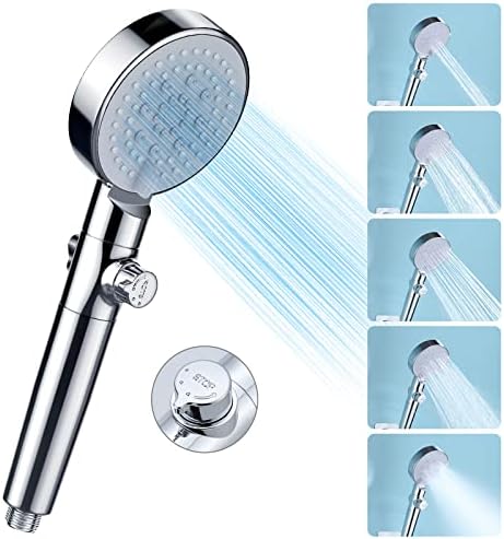 Cabeça de chuveiro de alta pressão com cabeçote de mão, cabeça de chuveiro de mão com interruptor liga/desliga, 5 configurações