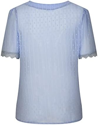 Summer Summer V Blusa de pescoço de pescoço Crochê casual solto de manga curta DOT SWISS Tops de camisa confortável