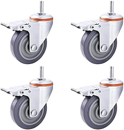 Casters rodas de rodas giratórios de borracha M12 Rodas de tronco pesadas 100 mm com freio, rodas giratórias para móveis, gole de