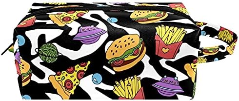 Leva Pizza Hamburger e Fries Frenches Bolsa de Maquiagem de Couro Microfibra Bolsa de Viagem à prova d'água Bolsa de cosméticos portátil