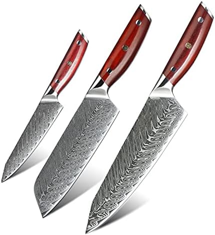 Conjunto de facas, 3 PCs Utility Kitchen Kitch Set -Sharp Damasco Aço Chef Pão Santoku Facas de Cozinha -Rosewood Handeld Kitchen Kitch