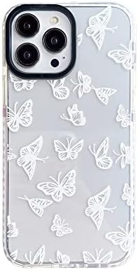 LXSCETO WHITE BORTERFLY TRENDY CARENCIO CLARO CARELHO CLARO PARA iPhone 14 Pro 6,1 polegadas com cobertura protetora à prova