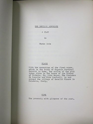 Devil's Advocate Play Script assinado por Dore Schary baseado no romance de Morris West