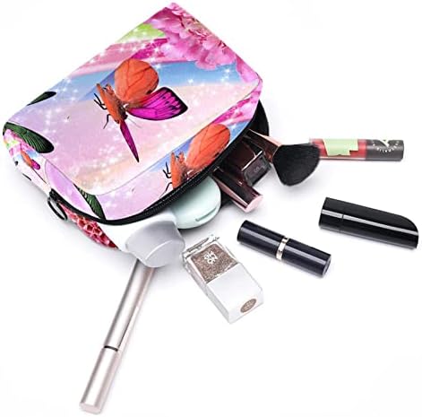 Bolsa de maquiagem de viagem, bolsa de cosmética Caso organizador de maquiagem, para gestão para women para produtos de higiene pessoal escovas, arco -íris de borboleta florida