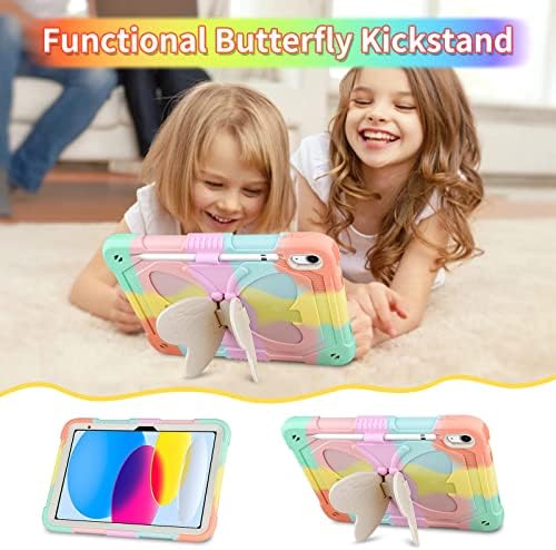 Wesadn para iPad 10th Geração Caso 2022 com Kickstand/Shouler Strap/Bear Keychain/Lápis Caso pesado robusto para garotas crianças
