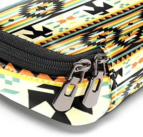 Bolsa de caneta de lápis de couro de padrão nativo americano com saco de armazenamento de saco de papelaria duplo com