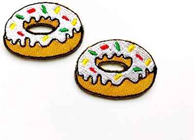 O conjunto de 2 minúsculos mini mini fofos de donut com donut de chocolate doce costura bordada em ferro em remendo para mochilas