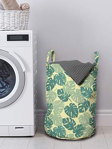 Bolsa de lavanderia, folhas havaianas tropicais em tons exóticos, cesto de cesto com alças fechamento de cordas para lavanderias,