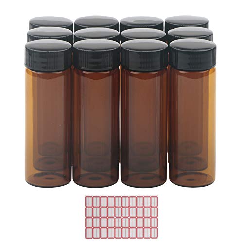 12pcs 30ml Kesell Amber Brown Glass com tampas pretas para produtos químicos de laboratório de química, óleos de perfume, reagente
