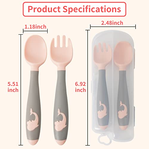 Utensílios de bebês Spoons Forks com estojo seguro de viagem, fácil aderência resistente ao calor BPA BPA Free Toddler