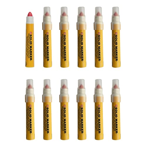 Marcadores de tinta sólidos de Sakura Mini com ponta de pressão - canetas de marcador permanente de baixa temperatura - janela, madeira e marcador de vidro - 10 mm de ponta - tinta vermelha - 12 pacote