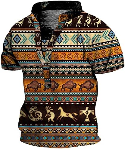 2023 camisetas étnicas ocidentais aztec para homens de grande porte de Button Down Down Henley camisetas engraçadas camisetas gráficas