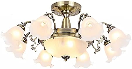 Omoons ModernChandelier com lâmpada de teto da fazenda de tanques de vidro para sala de estar para sala de estar, lâmpada de teto americano semi -rubor de teto luminária/bronze ciano/85 * 40cm