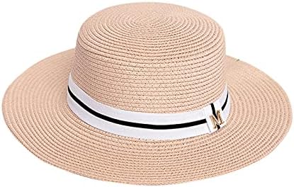 Chapéu de palha de palha larga de mulheres, chapéu de praia de palha de verão, chapéu de praia largo abrangente, protetor