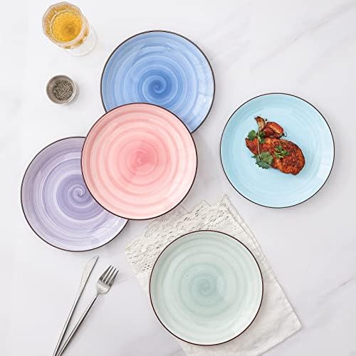Selamica Ceramic 8 polegadas de jantar, pequenas placas de salada de sobremesa, porcelana servir prato para aperitivo, panquecas, bife, conjunto de 6, cor gradiente