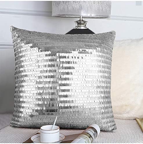 MerryColor lantejão a lantejoulas de travesseiro para sofá de sofá de sofá Sparkle Sereia Decorativa Tampa de almofada prateada Pillow Decor de travesseiro de casa 16x16 polegadas de prata