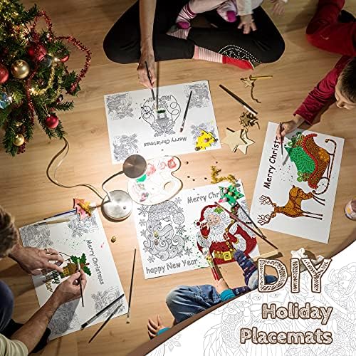 24 peças Disponíveis de papel para colorir de Natal Placemats DIY Placemats de Natal para colorir tapetes de papel de papel descartável conjunto de granel para crianças, 16,5 x 11 polegadas
