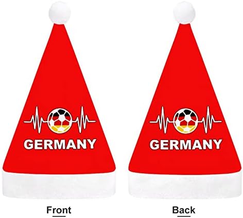 Alemanha futebol de futebol cardíaco chapéu de natal chapéu de chapéu Papai Noel Hats Plush curto com punhos brancos para suprimentos de decoração de festa de férias de Natal