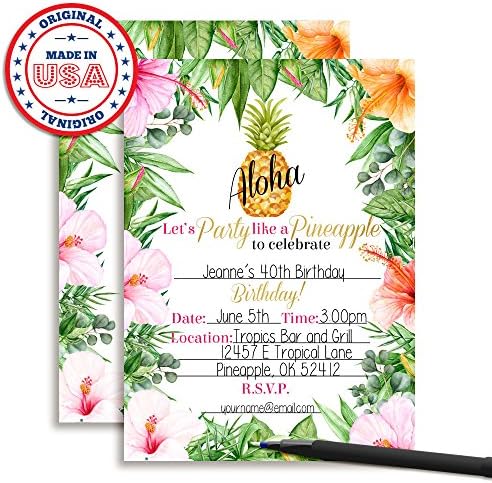 Flores tropicais Pineapple Aloha Luau Party Party Invitations, 20 5 x7 Preencha cartões com vinte envelopes brancos por Amandacreation
