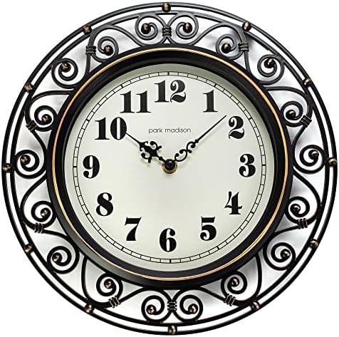 Parque Madison Decorativo Estilo de ferro Relógio de parede de 12 polegadas Bateria silenciosa operada vintage elegante relógios