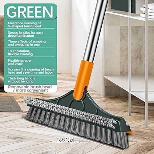 Brush de lavagem do piso de 3 polegadas de 3 polegadas com rodo - 2022 V -esfrega em forma de escova com alça longa, roçando pincel de piso removível com rodo