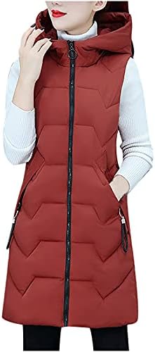 Jaqueta para baixo mulheres longa moda de moda casual colorido sem mangas colapas com capuz de capuz de capuz de inverno com bolsos