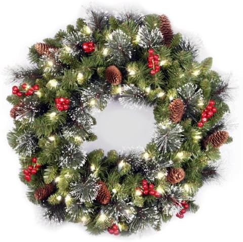 Companhia Nacional de Árvores Presunhas de Christmas Artificial de Christmas, verde, abeto de madeira, luzes brancas, decoradas