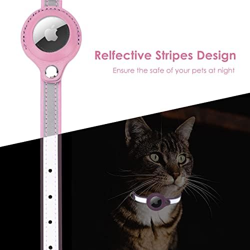 Colar de gato de airtag, [size rosa-m] colar de couro refletivo, caixa de suporte anti-artag para pequenas raças médias