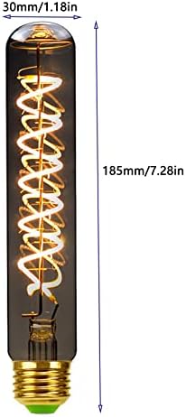 Iluminação LXCOM T10/T30 FILamento de espiral tubular Lâmpada 4W Vintage bulbo edison bulbo quente 2200k T185 Tubular Luminária de vidro cinza tubular E26/E27 Base para restaurar a barra, 2 pacote de 2 pacote