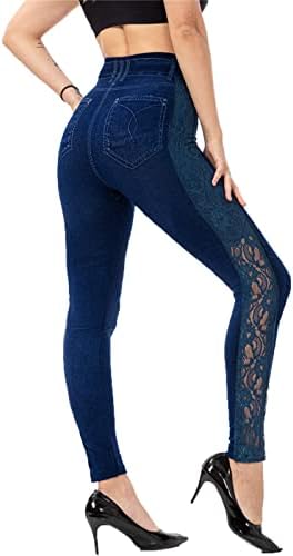 Treino de novidade leggings de cintura alta jeans falsos jeans sem ver as calças de ioga transparente leggings
