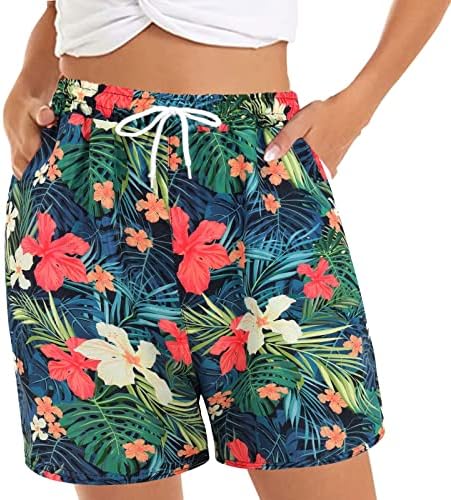 Shorts para mulheres com bolsos Summer praia de praia tropical short fluido de shorts casuais cintura de praia confortável com bolsos