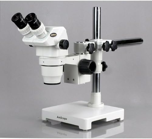 AMSCOPE ZM-3BZ3 Microscópio de zoom de estéreo binocular profissional, oculares EW10X, ampliação 2x-90X, objetivo de zoom de 2x-90x, objetivo do zoom de 0,67x-4,5x, iluminação ambiente, suporte de boom de braço único, inclui lentes de barrow 0,3x e 2.0x