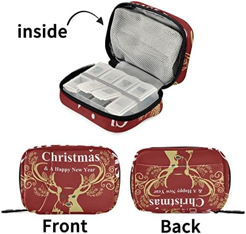Feliz Natal Deer Floral Pill Case Bag Pill Organizer Box com zíper portátil Caso de remédios para peixes de peixe por portátil para acampamento esportivo Business Business Weekly