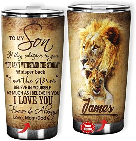 Copas personalizadas Arte do leão do tumbler para meu filho, acredite em si mesmo, leão 3D, 20 onças, viagens de aço inoxidável