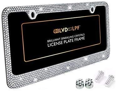 BLVD -LPF Obedeça seu luxo Popular Bling 7 Linha Claro Cristal Crystal Metal Chrome Placa da placa da placa com tampas de parafuso