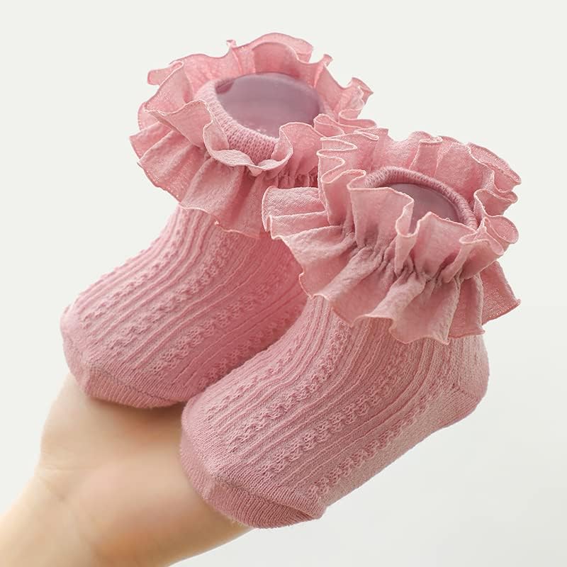 Adeimoo Princess recém -nascido garotas meias de renda de renda com babados meias de tornozelo para bebês