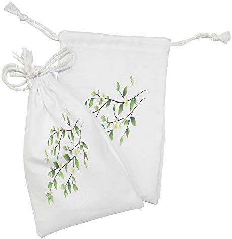 Conjunto de bolsas de tecido de libélula de Ambesonne de 2, folhas com pequenas libélulas e ilustração botânica ambiental
