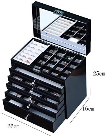 Jóias caixas de peito caixas de jóias 6 camadas Caixa de jóias de grande capacidade com caixa de jóias de bloqueio de bloqueio caixas de exibição de jóias pretas de acrílico para meninas