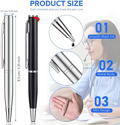 16 PCs mini canetas pequenas canetas curtas canetas mini metal caneta de metal pequena caneta de aço inoxidável com acessórios