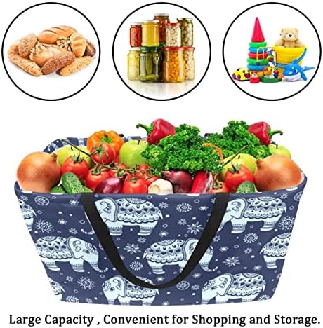 Lorvies Reutilable Grocery Bags Caskes Storage Basket, Sacos de utilidade dobráveis ​​do elefante roxo indiano com alça