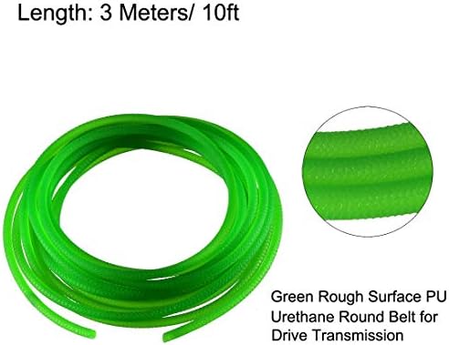 Uxcell 10ft 4mm PU transmissão Cinturão redonda Cinturão redonda Uretano Belting Green para o secador de máquina de