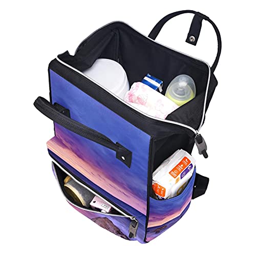 Sunset Ocean Water Rock Rock Beach Bags Backpack Mummy Backpack de grande capacidade Bolsa de enfermagem Bolsa de viagem para