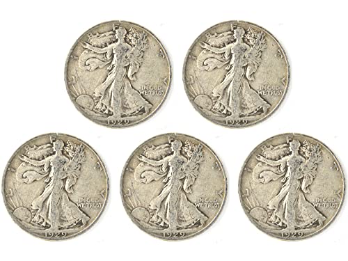 1916-1947 Conjunto de 5 moedas de meio dólar da Liberty Silver Liberty. Um belo conjunto de moedas de prata .90 %, 1,80 onças de prata Troy onças. 50 centavos classificados pelo vendedor circulando condição