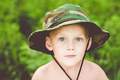 Crianças Camuflage-Sun-Hat-Proteção UV Camo-Boonie-Com chapéu de balde de alça de queixo pesca ao ar livre por 7-14 anos