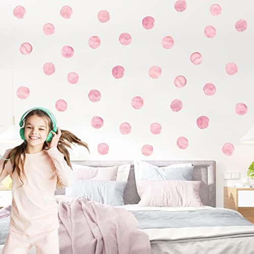 Decalques de parede de bolinhas de bolinhas removíveis adesivo de parede rosa para crianças garotas da sala de estar