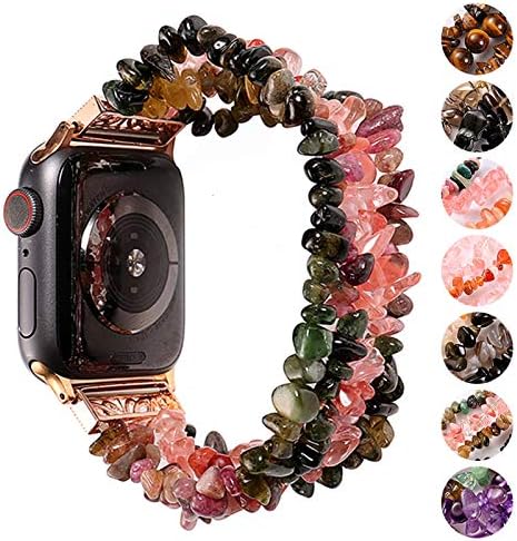 Para Apple Watch Band 45mm 41mm 38mm 40mm 42mm 44mm Pulseira para Iwatch 7/6/5/4/3/2/1 Mulheres Madeiradas Madeirias de Correia de Pedra Natura Cor: Pérsia Agate, tamanho: 4