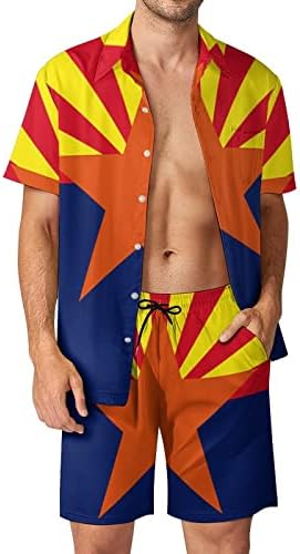 Arizona State Flag Men 2 Peças Conjunto de botão de botão de manga curta Camisas de praia Tries de camisetas soltas