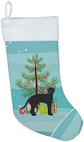 Tesouros de Caroline CK4626CS Black alemão Rex Cat Feliz Natal de Natal, lareira pendurando meias de Natal Decoração de festas