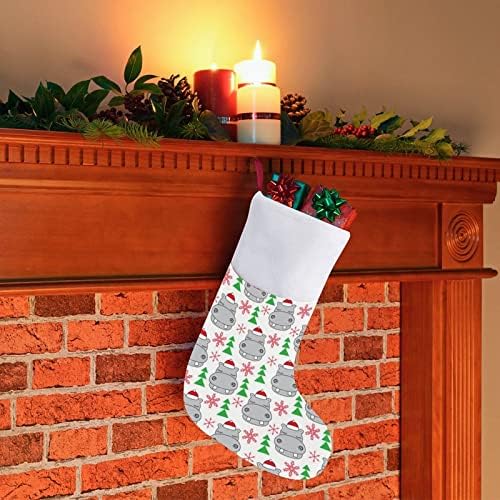 Hipopótamos de Natal com chapéus de Papai Noel Personalizou Christmas Stocking Home, lareira da árvore de Natal