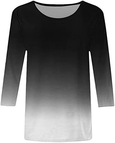Camisetas camisetas femininas gradiente de moda casual impressão o pescoço de três quartos de manga blusa de camiseta